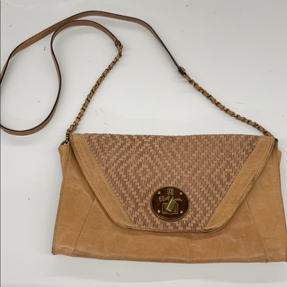 Elliot Lucca leather tan crossbody gold hardware